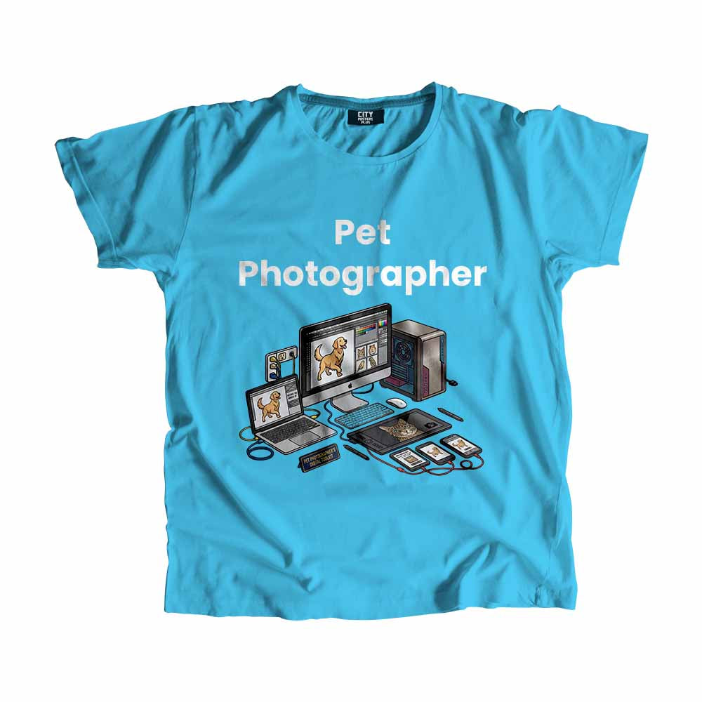 Pet Photographer Men Unisex T-Shirt (Sky Blue) Technology Unisex T-Shirt | City Posters Plus