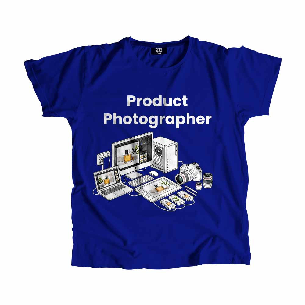 Product Photographer Men Unisex T-Shirt (Royal Blue) Technology Unisex T-Shirt | City Posters Plus
