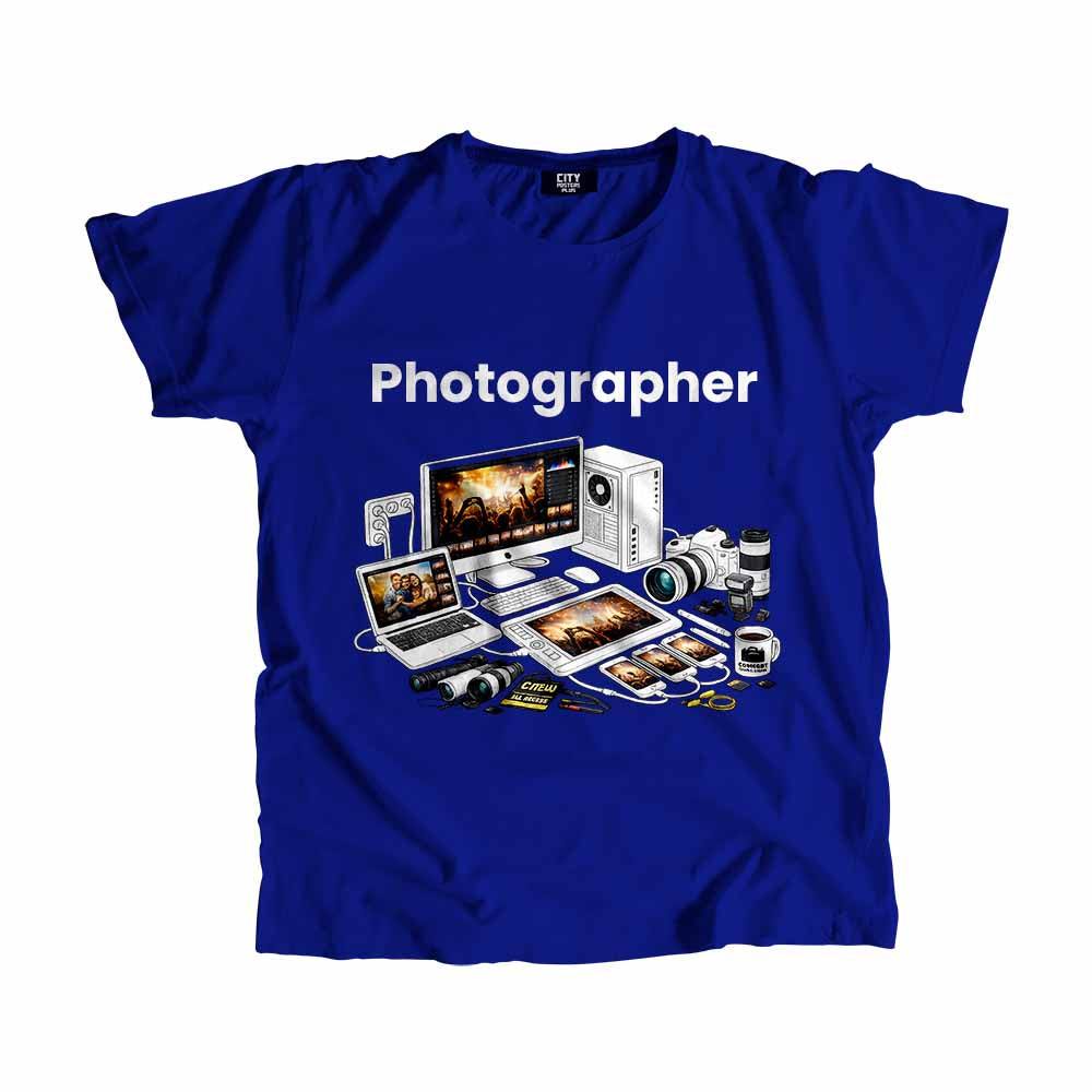 Photographer Men Unisex T-Shirt (Royal Blue) Technology Unisex T-Shirt | City Posters Plus