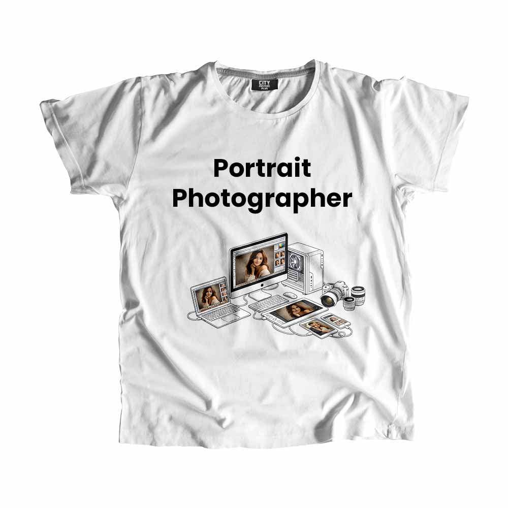 Portrait Photographer Men Unisex T-Shirt (White) Technology Unisex T-Shirt | City Posters Plus