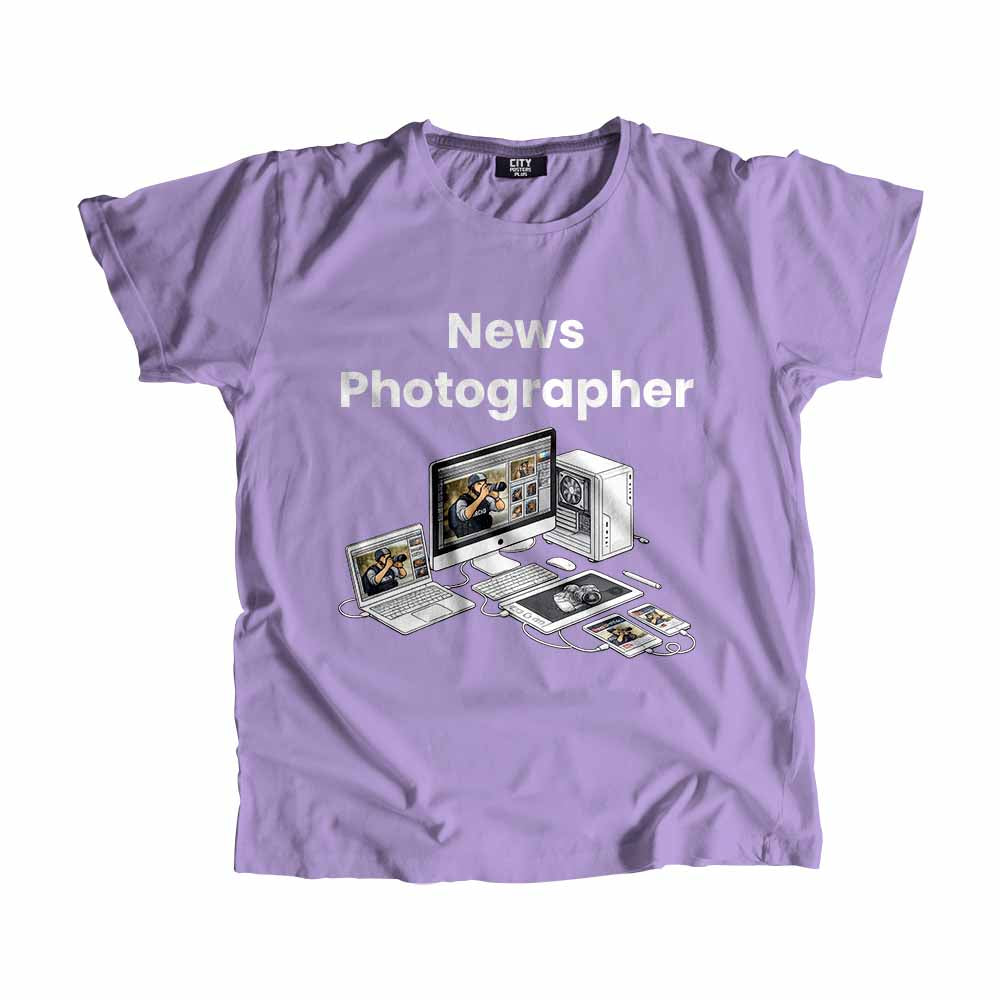 News Photographer Men Unisex T-Shirt (Iris Lavender) Technology Unisex T-Shirt | City Posters Plus