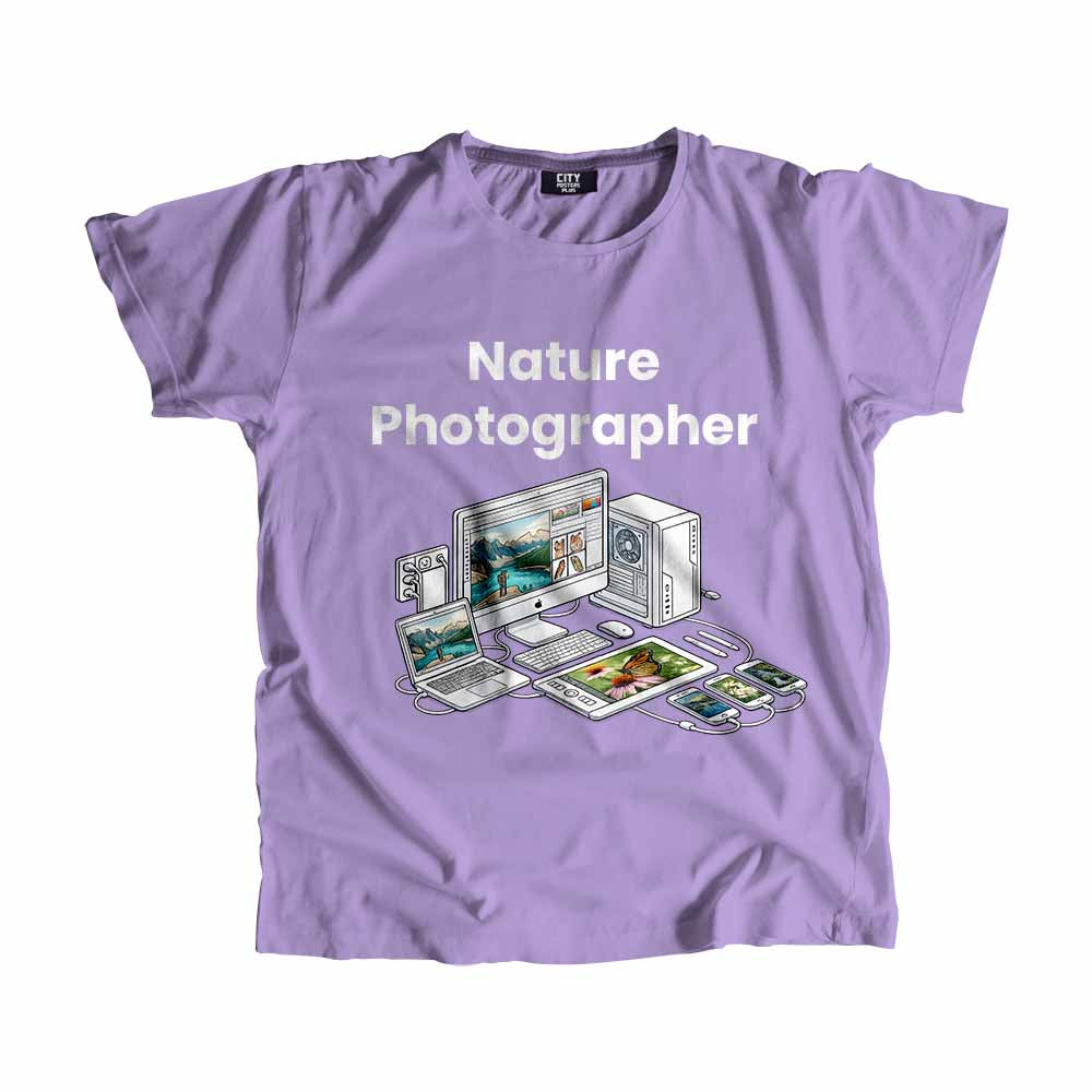 Nature Photographer Men Unisex T-Shirt (Iris Lavender) Technology Unisex T-Shirt | City Posters Plus