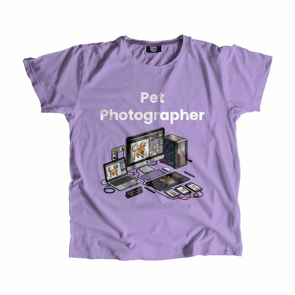 Pet Photographer Men Unisex T-Shirt (Iris Lavender) Technology Unisex T-Shirt | City Posters Plus
