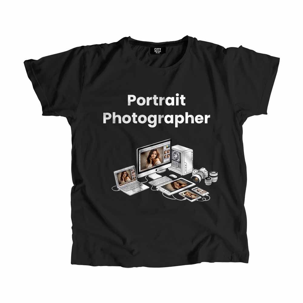Portrait Photographer Men Unisex T-Shirt (Black) Technology Unisex T-Shirt | City Posters Plus