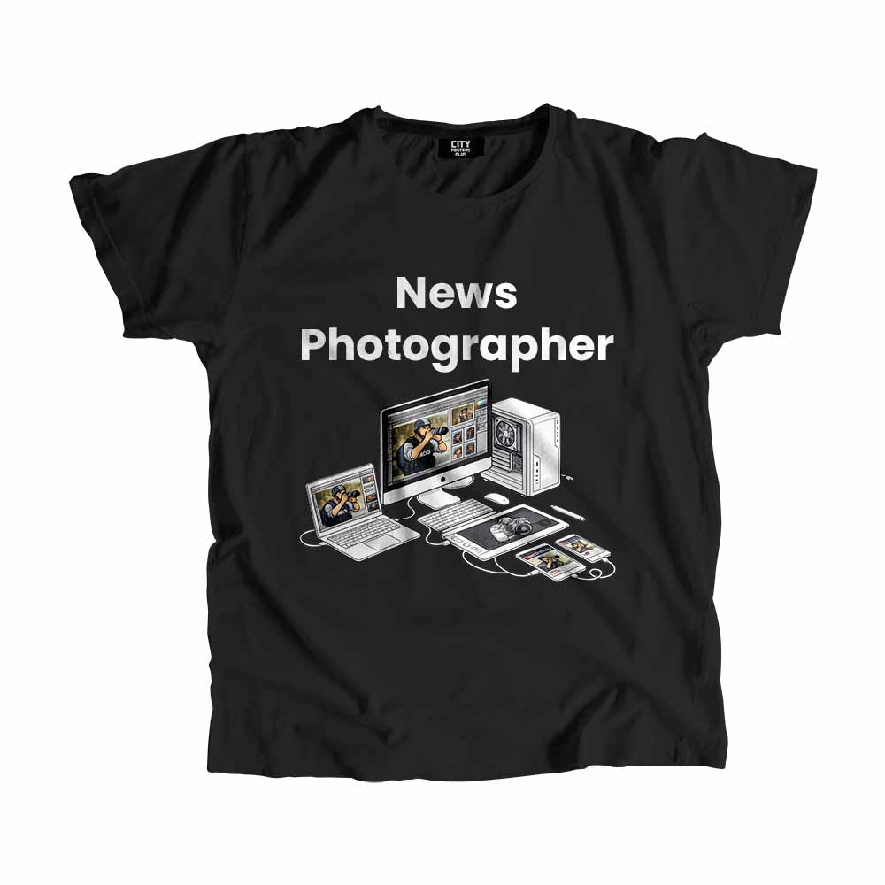 News Photographer Men Unisex T-Shirt (Black) Technology Unisex T-Shirt | City Posters Plus