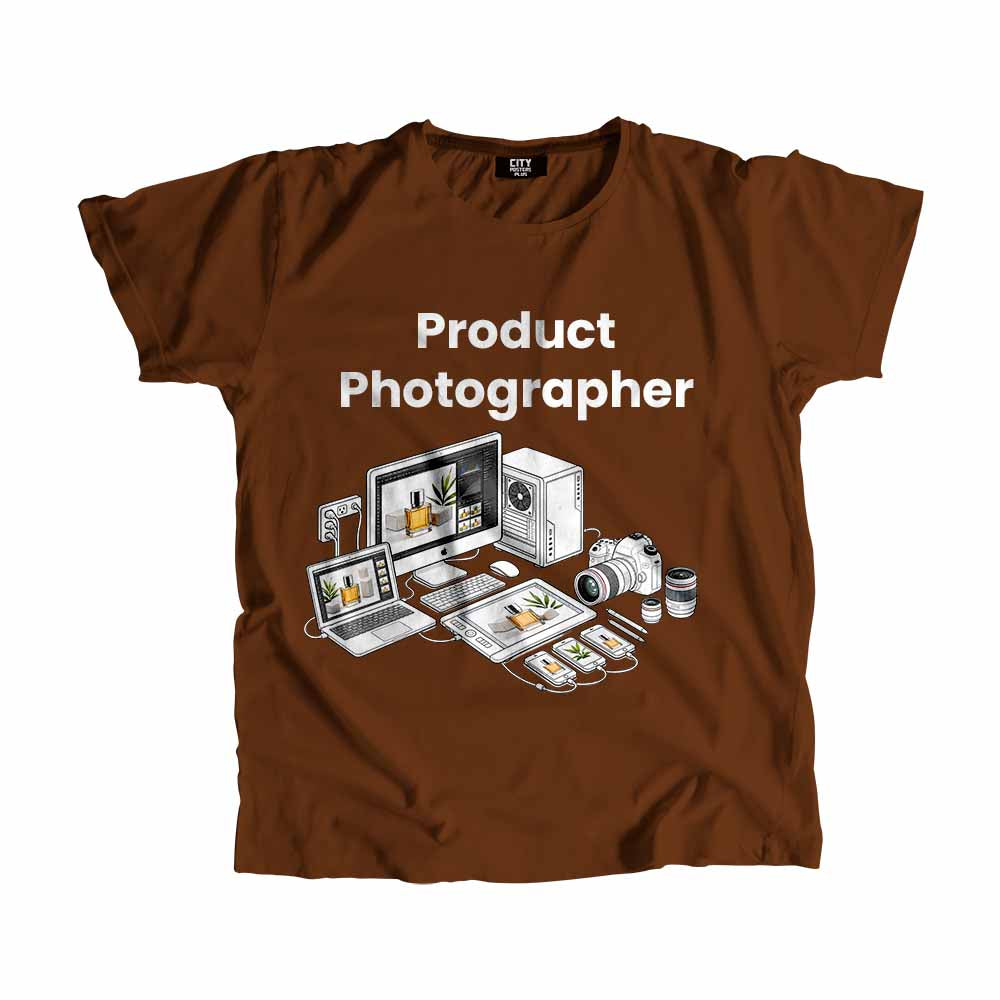 Product Photographer Men Unisex T-Shirt (Brown) Technology Unisex T-Shirt | City Posters Plus