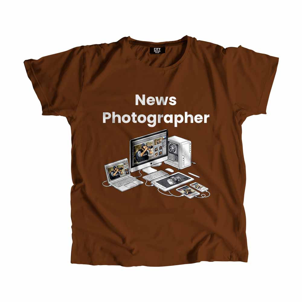 News Photographer Men Unisex T-Shirt (Brown) Technology Unisex T-Shirt | City Posters Plus