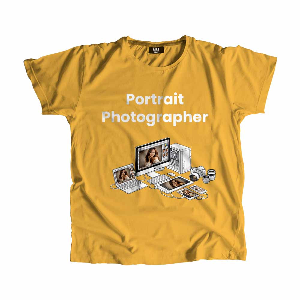 Portrait Photographer Men Unisex T-Shirt (Golden Yellow) Technology Unisex T-Shirt | City Posters Plus