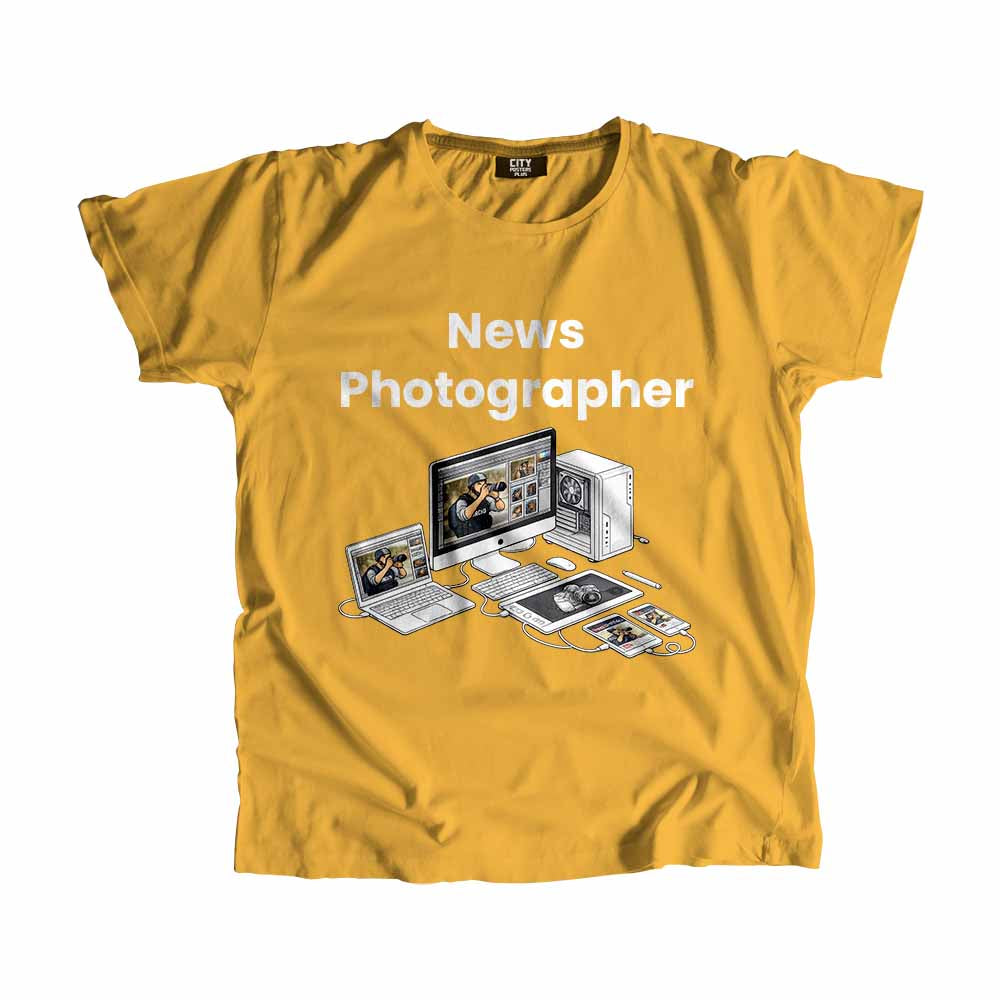 News Photographer Men Unisex T-Shirt (Golden Yellow) Technology Unisex T-Shirt | City Posters Plus