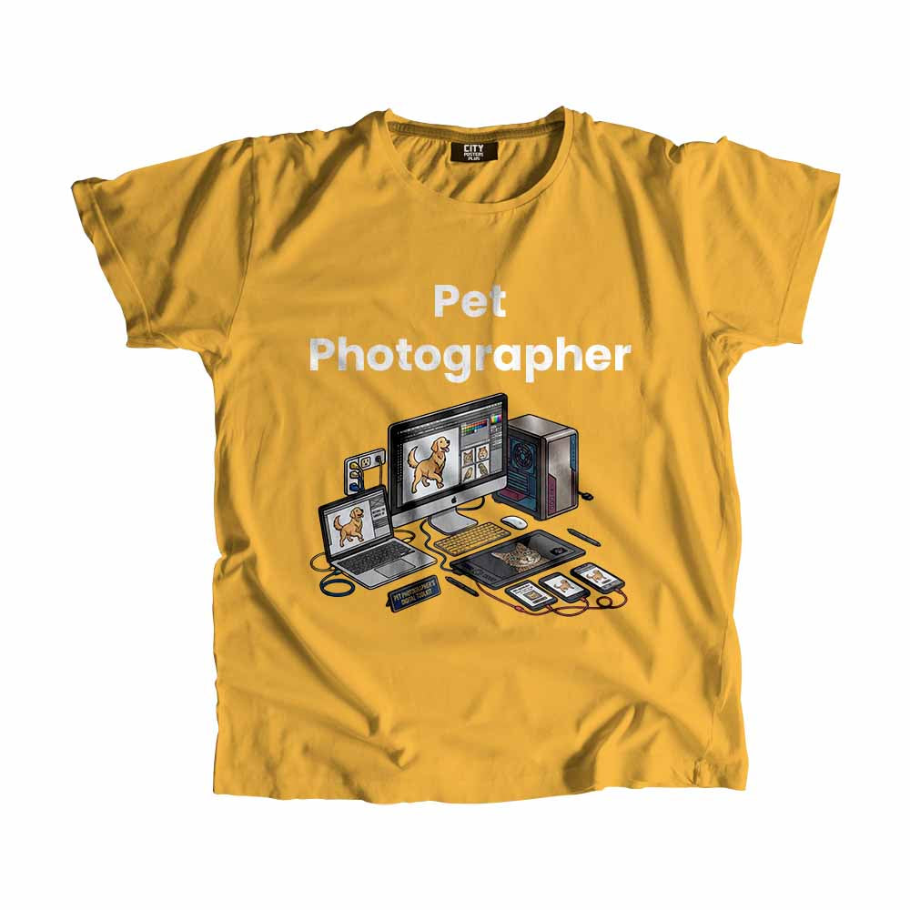 Pet Photographer Men Unisex T-Shirt (Golden Yellow) Technology Unisex T-Shirt | City Posters Plus
