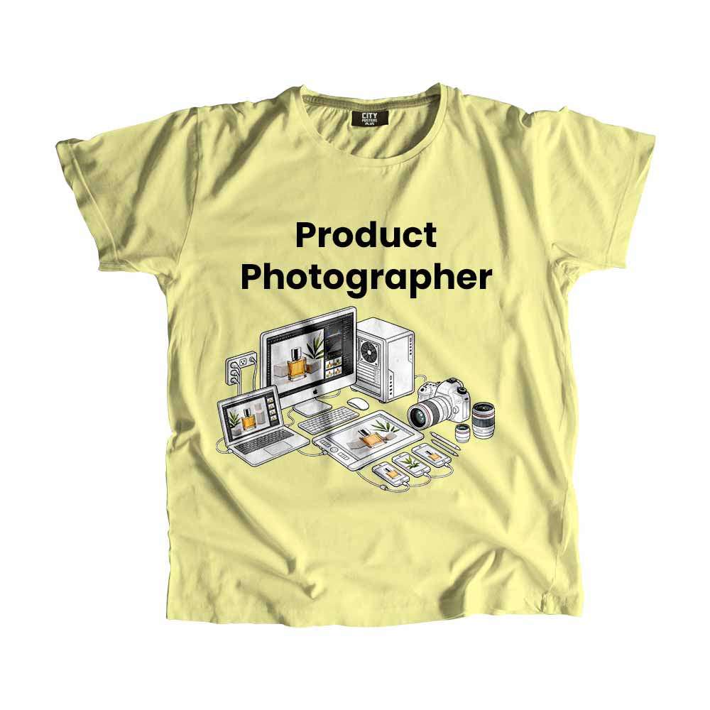 Product Photographer Men Unisex T-Shirt (Butter Yellow) Technology Unisex T-Shirt | City Posters Plus