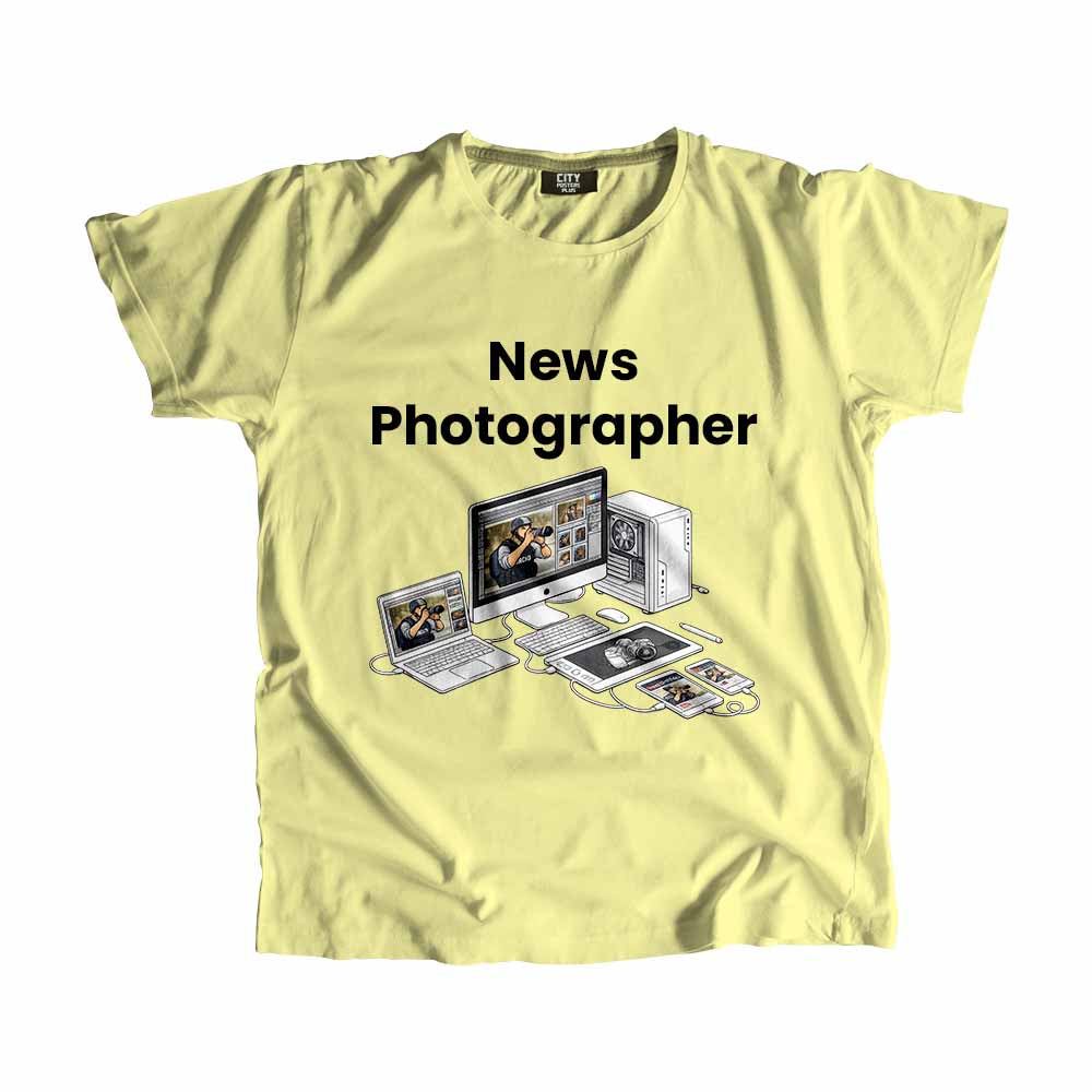 News Photographer Men Unisex T-Shirt (Butter Yellow) Technology Unisex T-Shirt | City Posters Plus