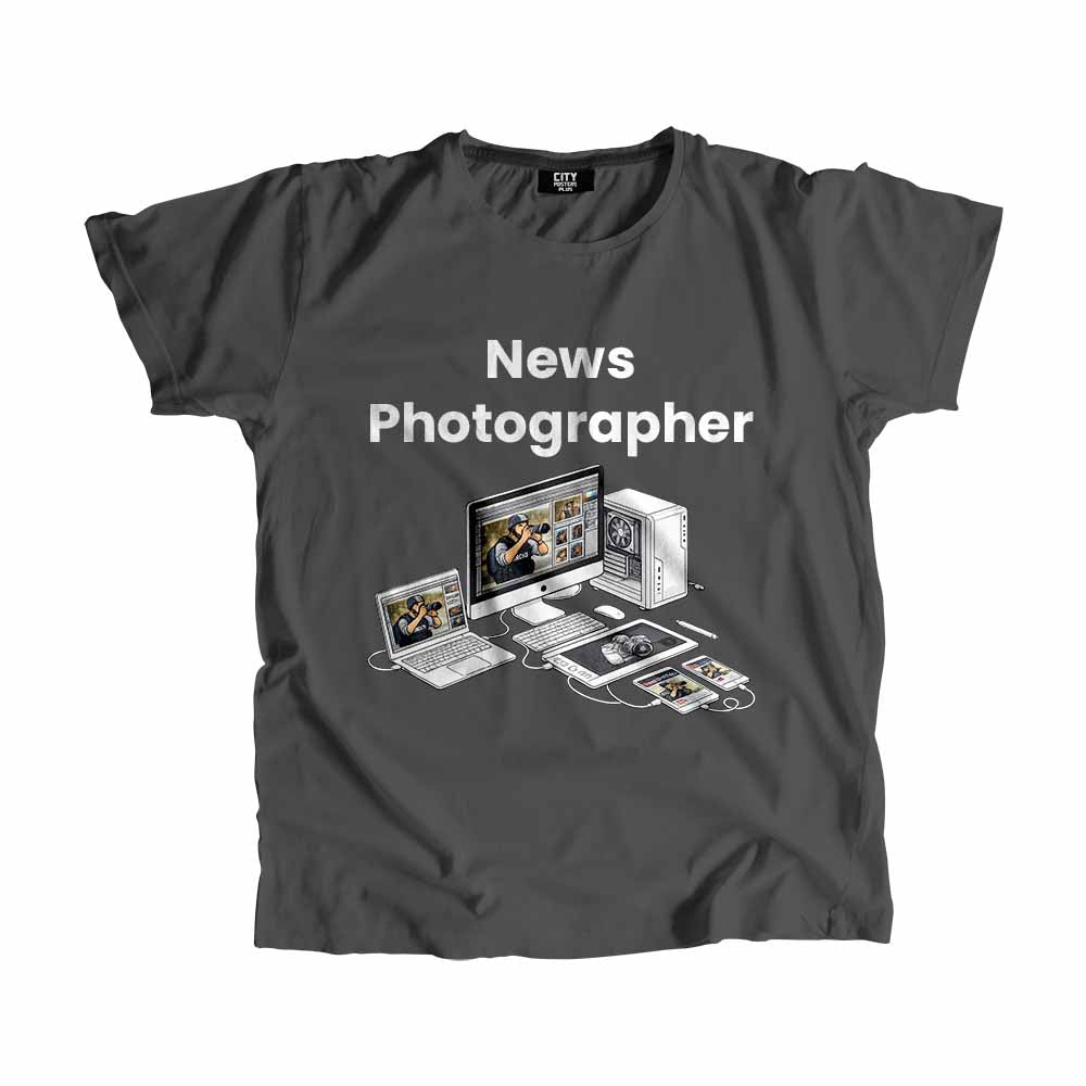 News Photographer Men Unisex T-Shirt (Charcoal Grey) Technology Unisex T-Shirt | City Posters Plus