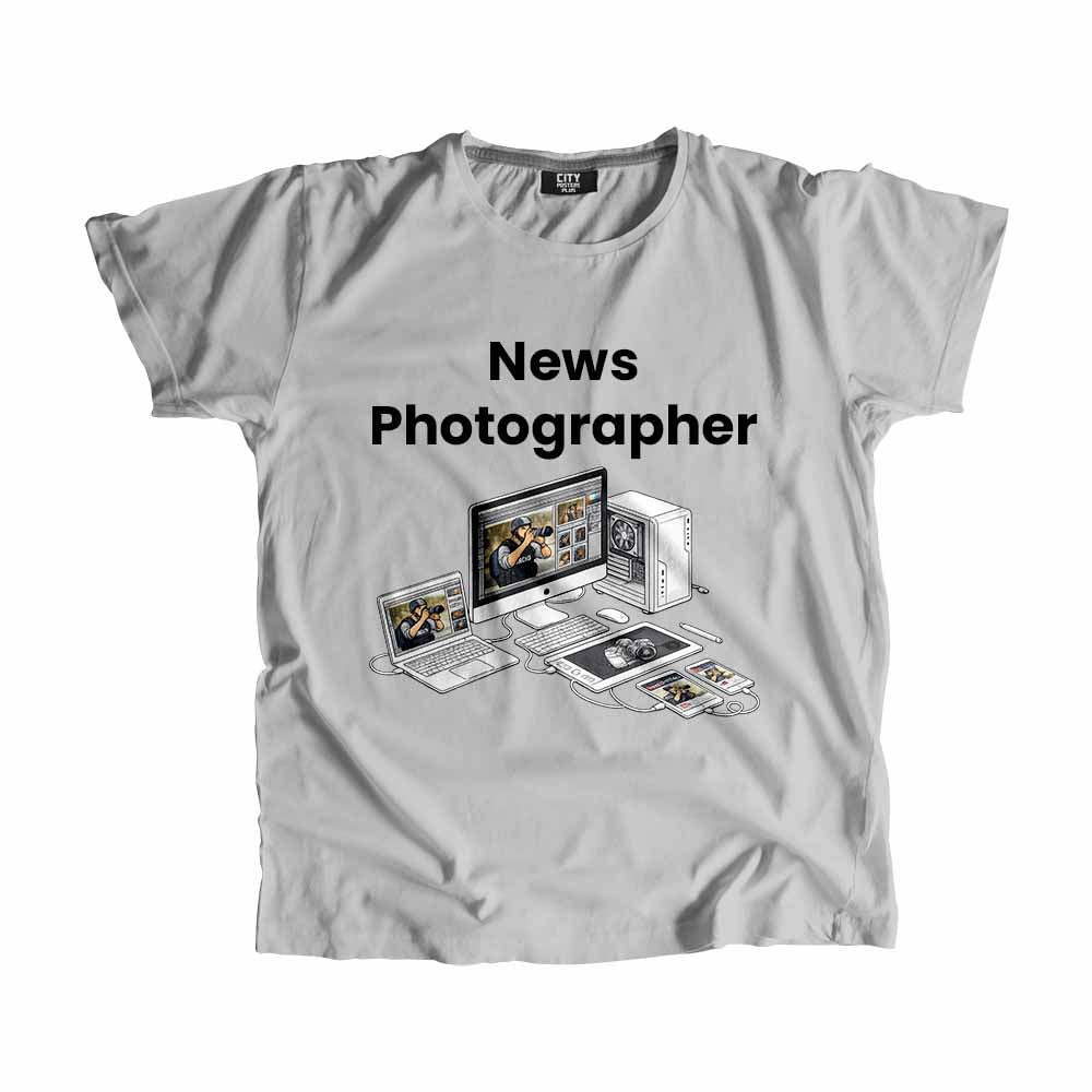News Photographer Men Unisex T-Shirt (Melange Grey) Technology Unisex T-Shirt | City Posters Plus