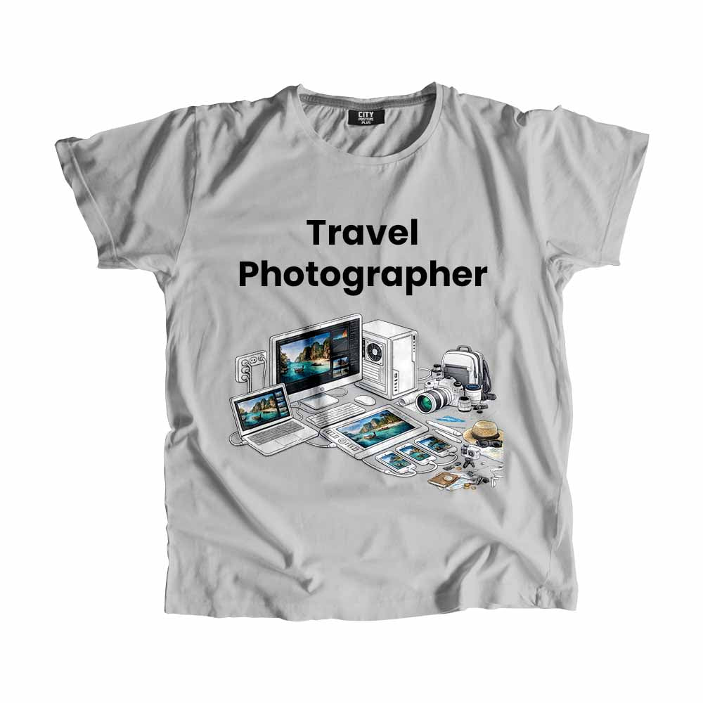 Travel Photographer Men Unisex T-Shirt (Melange Grey) Technology Unisex T-Shirt | City Posters Plus