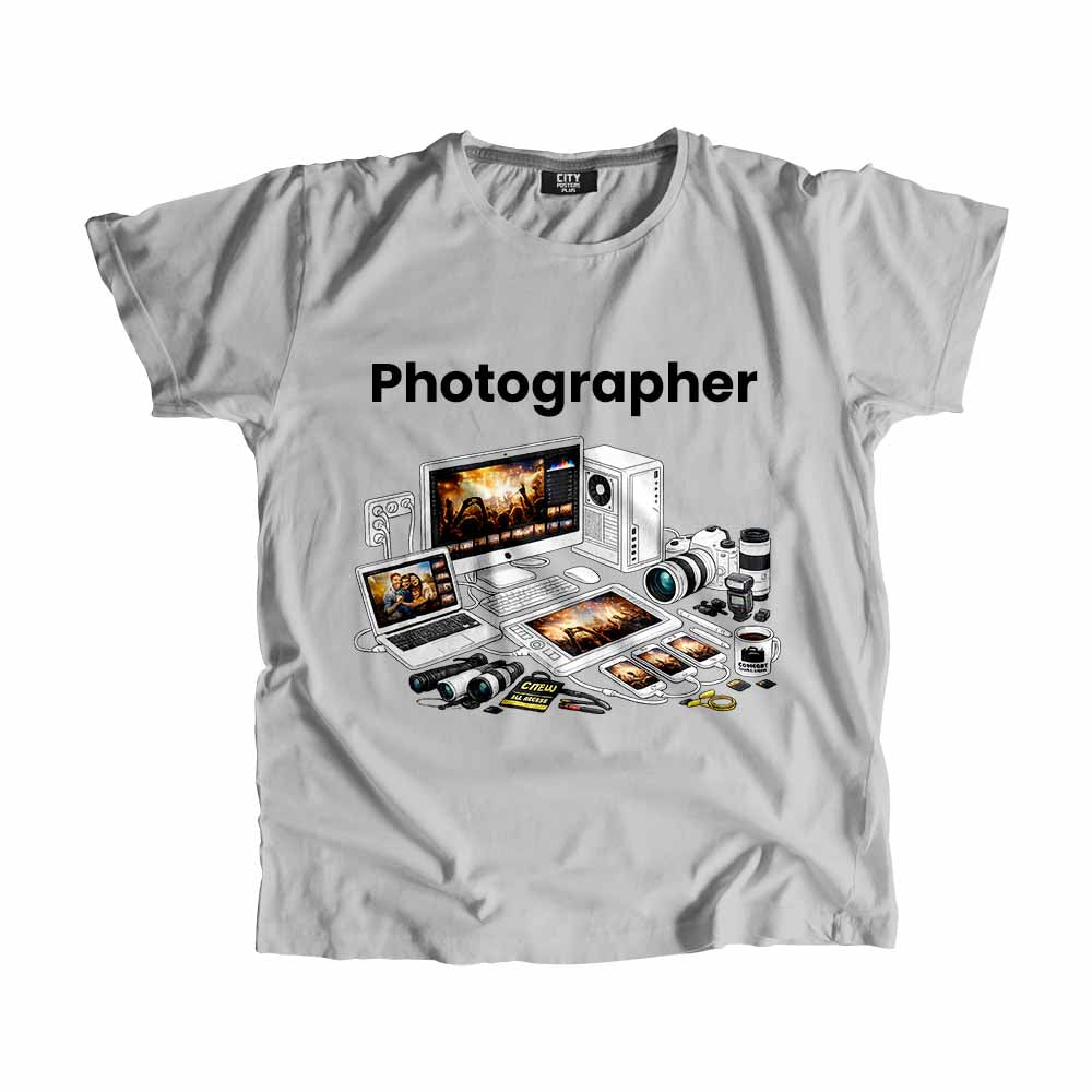 Photographer Men Unisex T-Shirt (Melange Grey) Technology Unisex T-Shirt | City Posters Plus