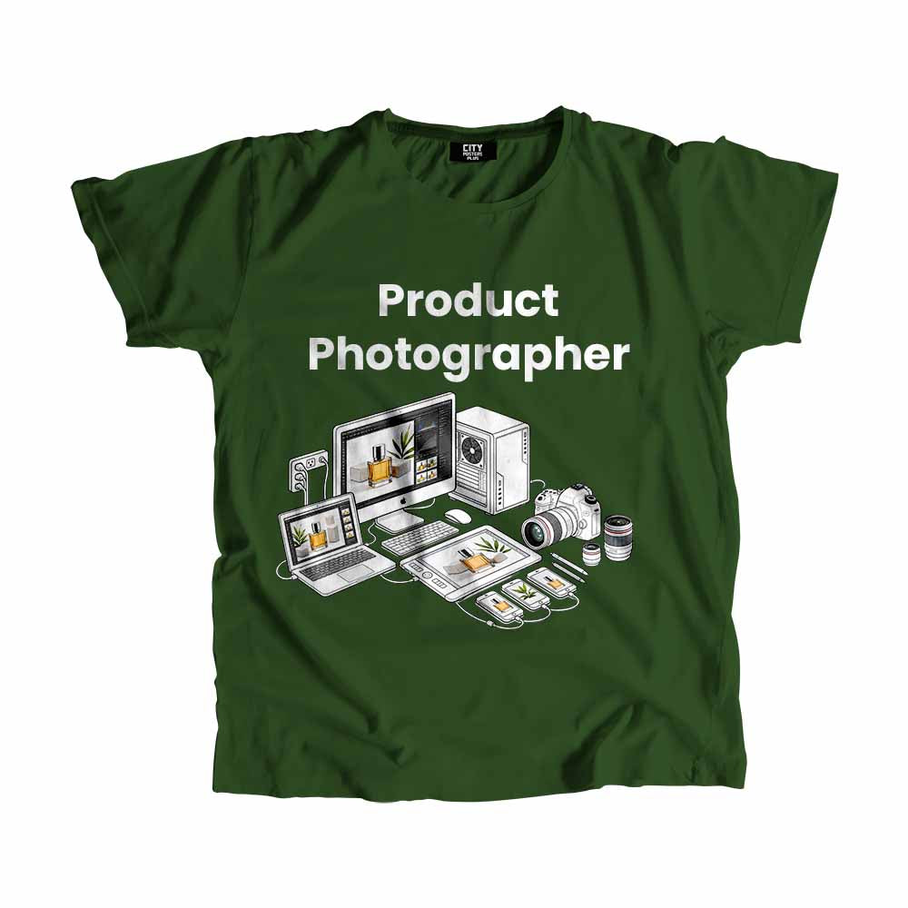 Product Photographer Men Unisex T-Shirt (Olive Green) Technology Unisex T-Shirt | City Posters Plus