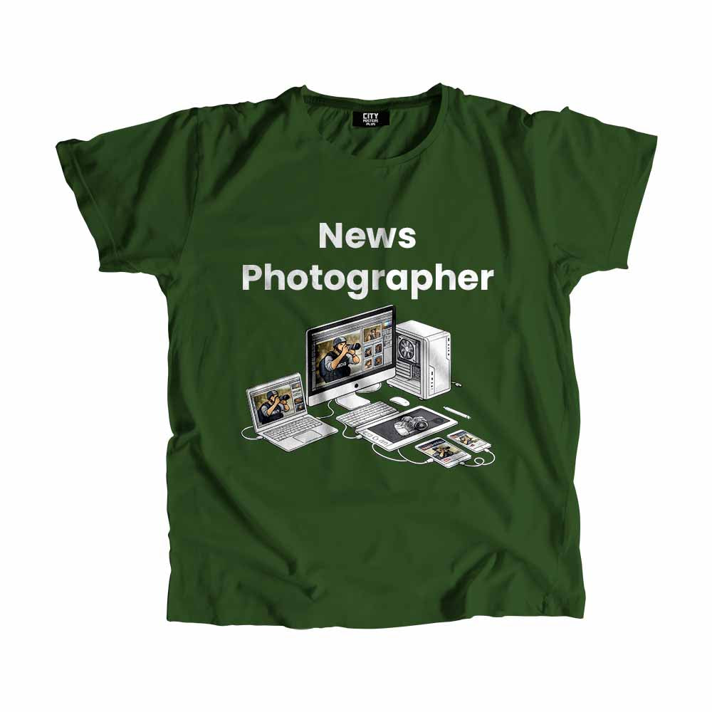 News Photographer Men Unisex T-Shirt (Olive Green) Technology Unisex T-Shirt | City Posters Plus