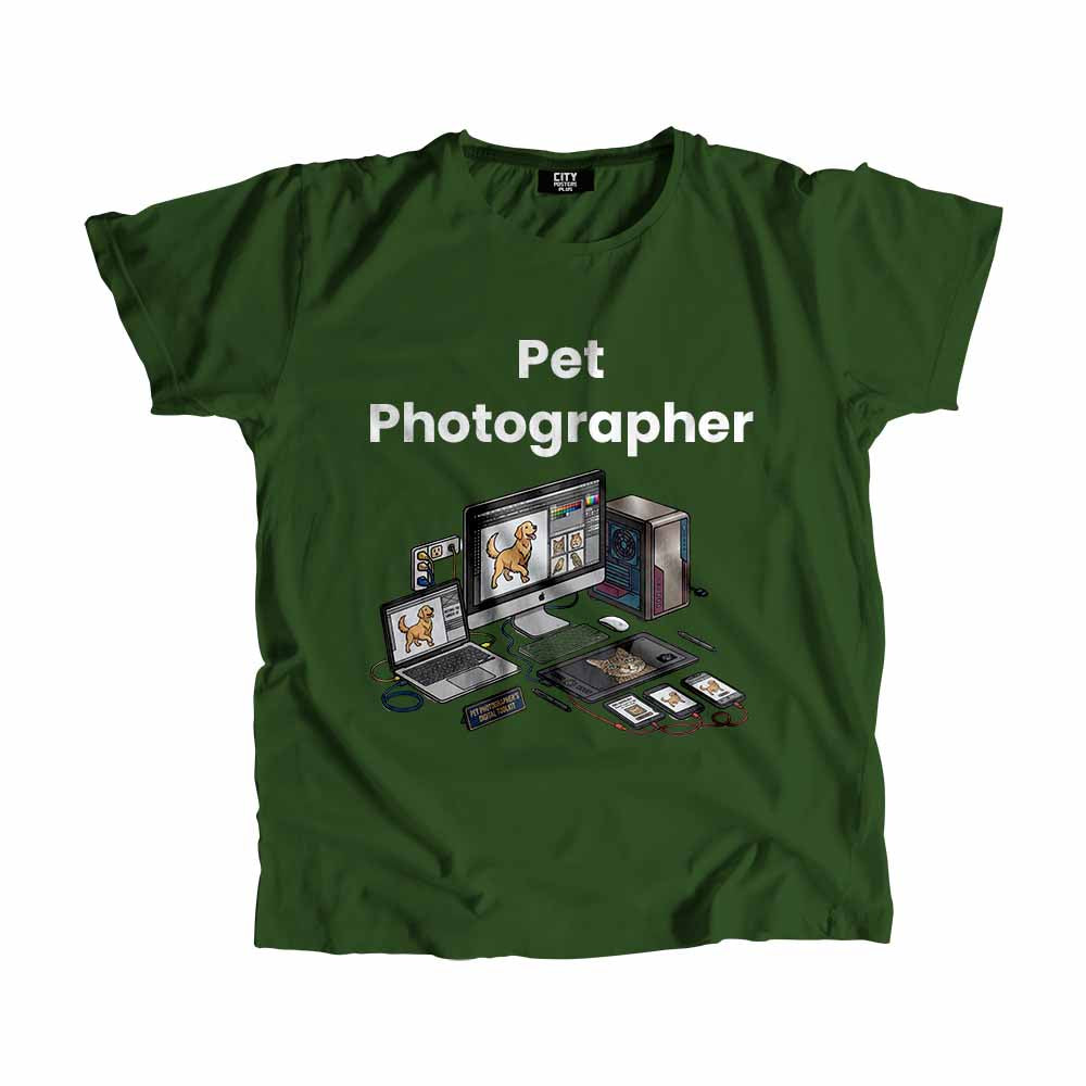 Pet Photographer Men Unisex T-Shirt (Olive Green) Technology Unisex T-Shirt | City Posters Plus