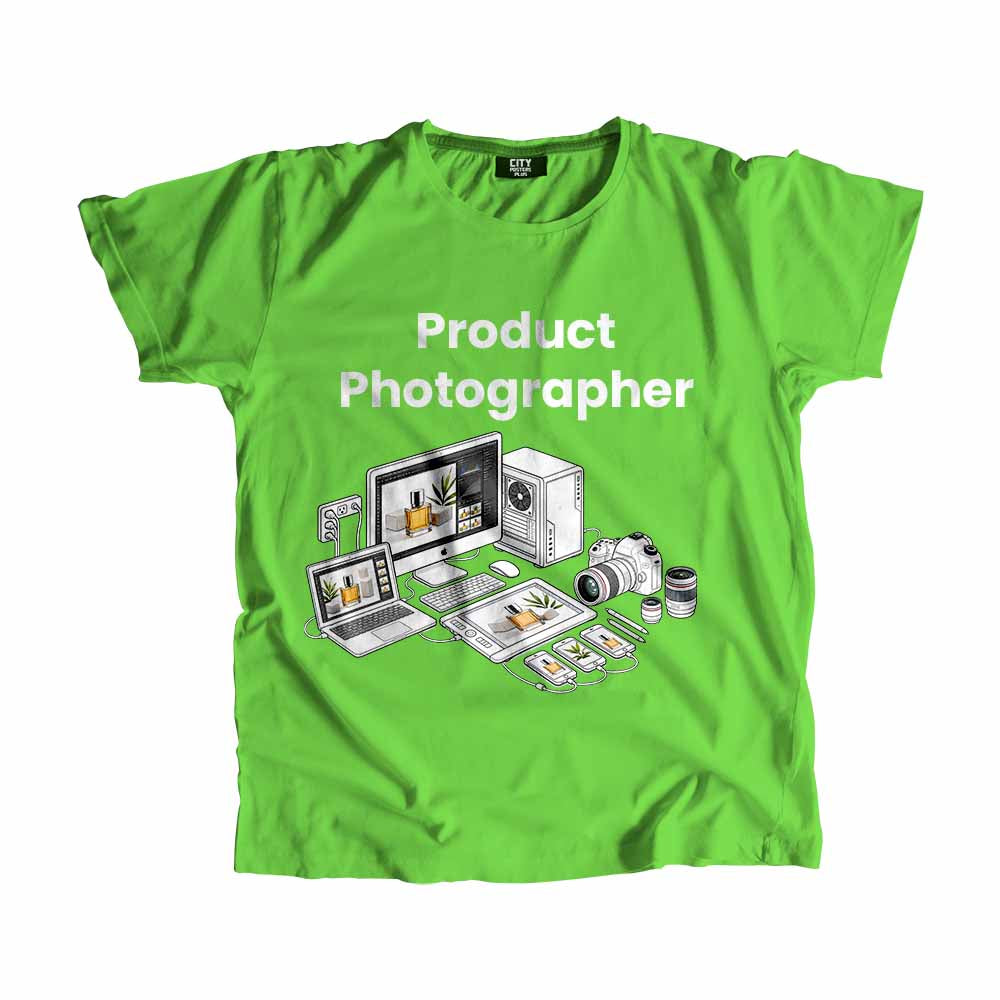 Product Photographer Men Unisex T-Shirt (Liril Green) Technology Unisex T-Shirt | City Posters Plus