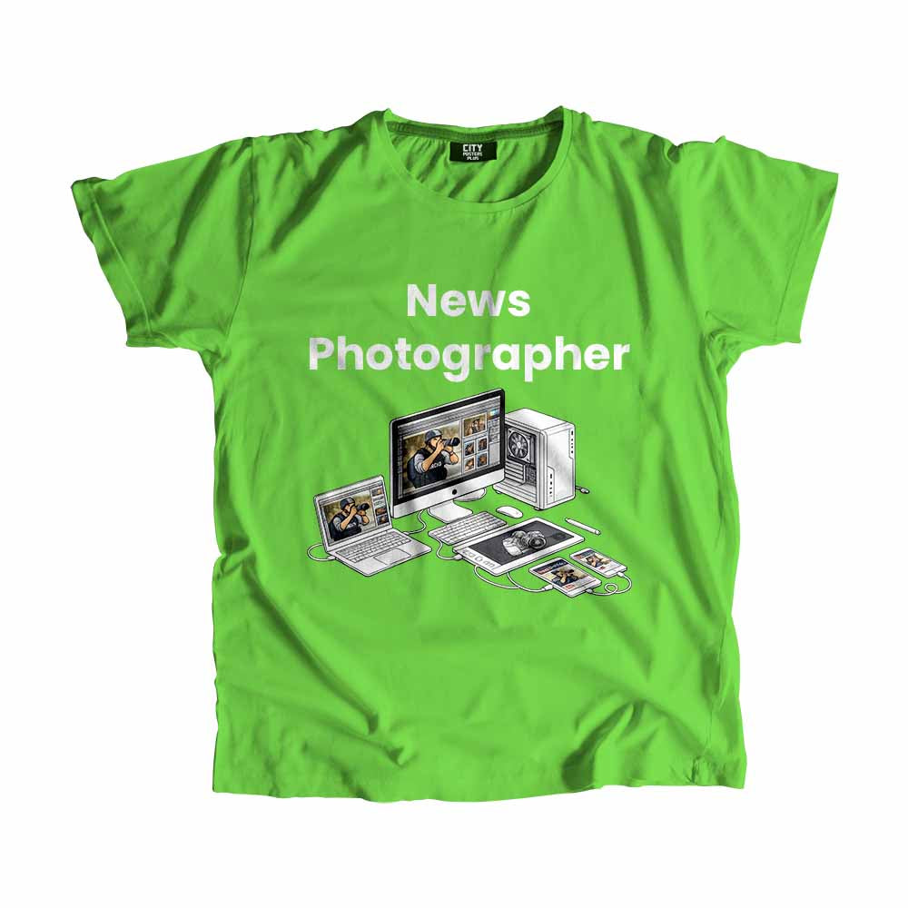 News Photographer Men Unisex T-Shirt (Liril Green) Technology Unisex T-Shirt | City Posters Plus