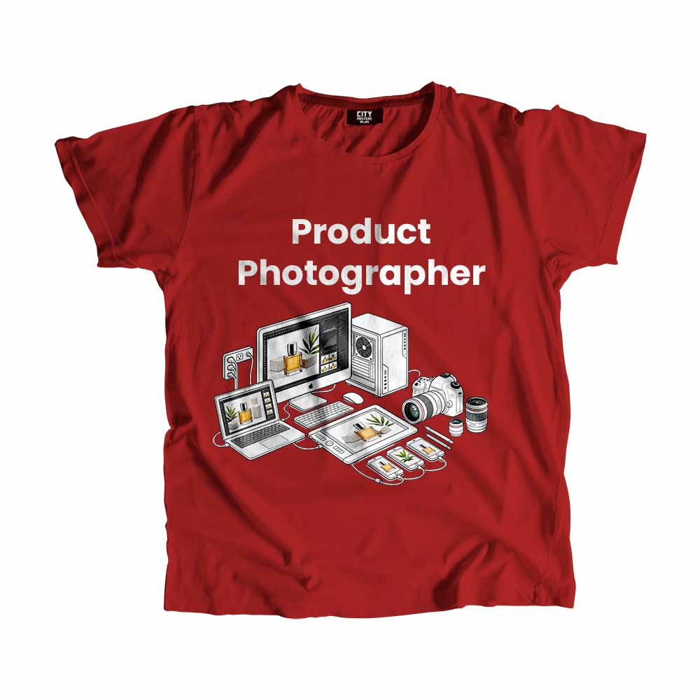 Product Photographer Men Unisex T-Shirt (Red) Technology Unisex T-Shirt | City Posters Plus