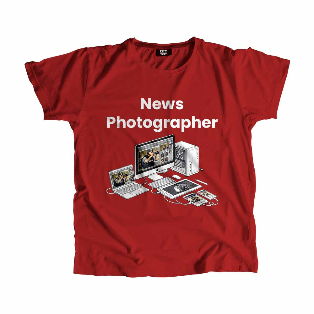 News Photographer Men Unisex T-Shirt (Red) Technology Unisex T-Shirt | City Posters Plus