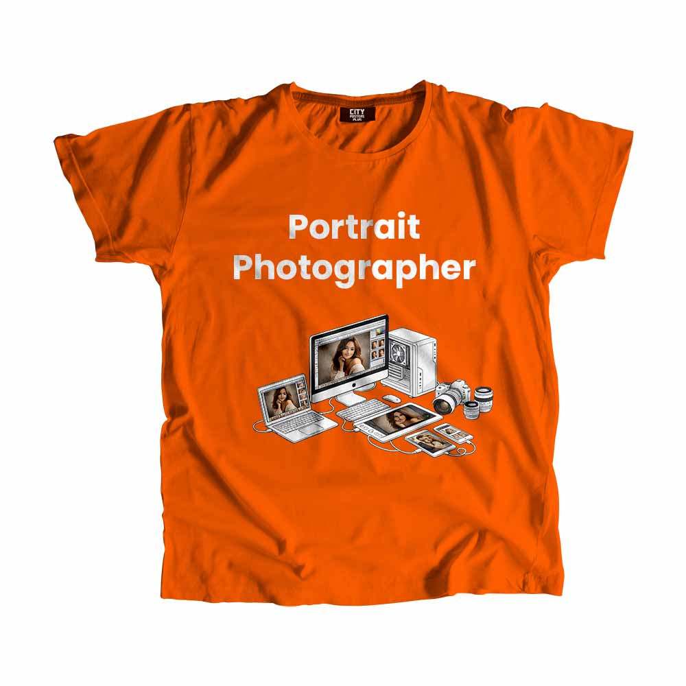 Portrait Photographer Men Unisex T-Shirt (Orange) Technology Unisex T-Shirt | City Posters Plus