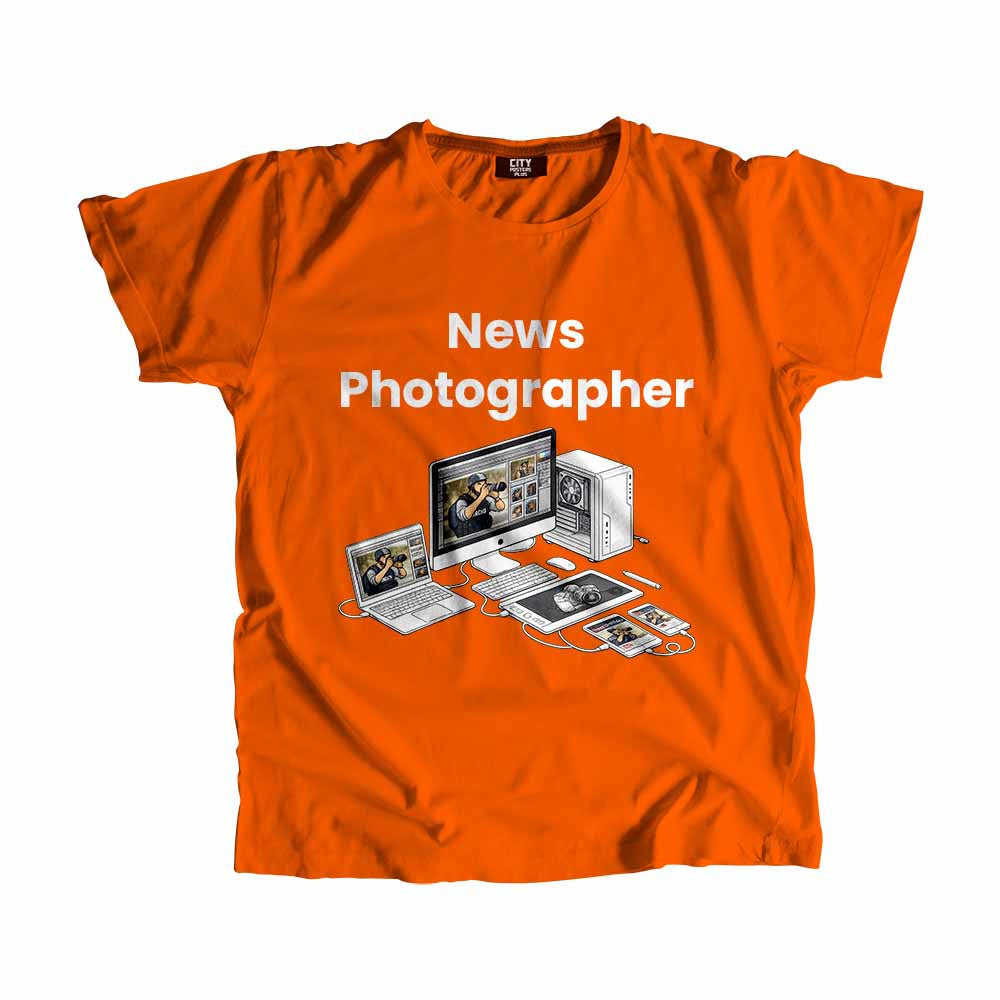 News Photographer Men Unisex T-Shirt (Orange) Technology Unisex T-Shirt | City Posters Plus