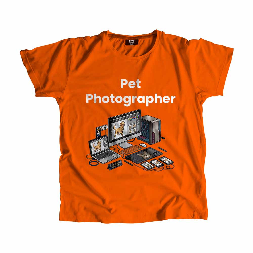 Pet Photographer Men Unisex T-Shirt (Orange) Technology Unisex T-Shirt | City Posters Plus
