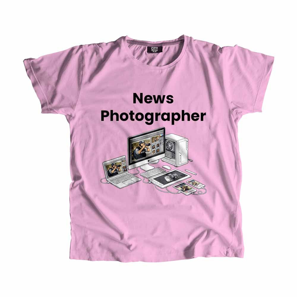 News Photographer Men Unisex T-Shirt (Light Pink) Technology Unisex T-Shirt | City Posters Plus