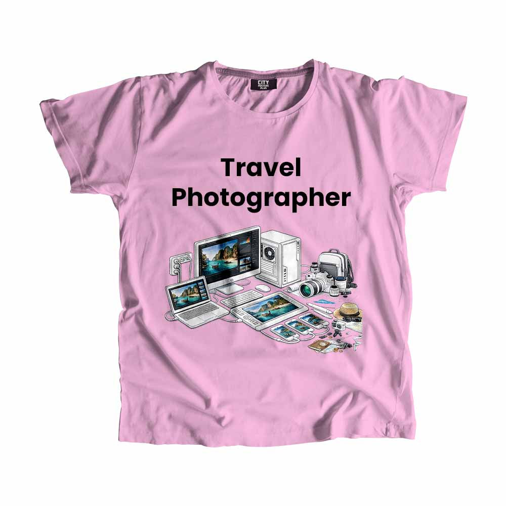 Travel Photographer Men Unisex T-Shirt (Light Pink) Technology Unisex T-Shirt | City Posters Plus