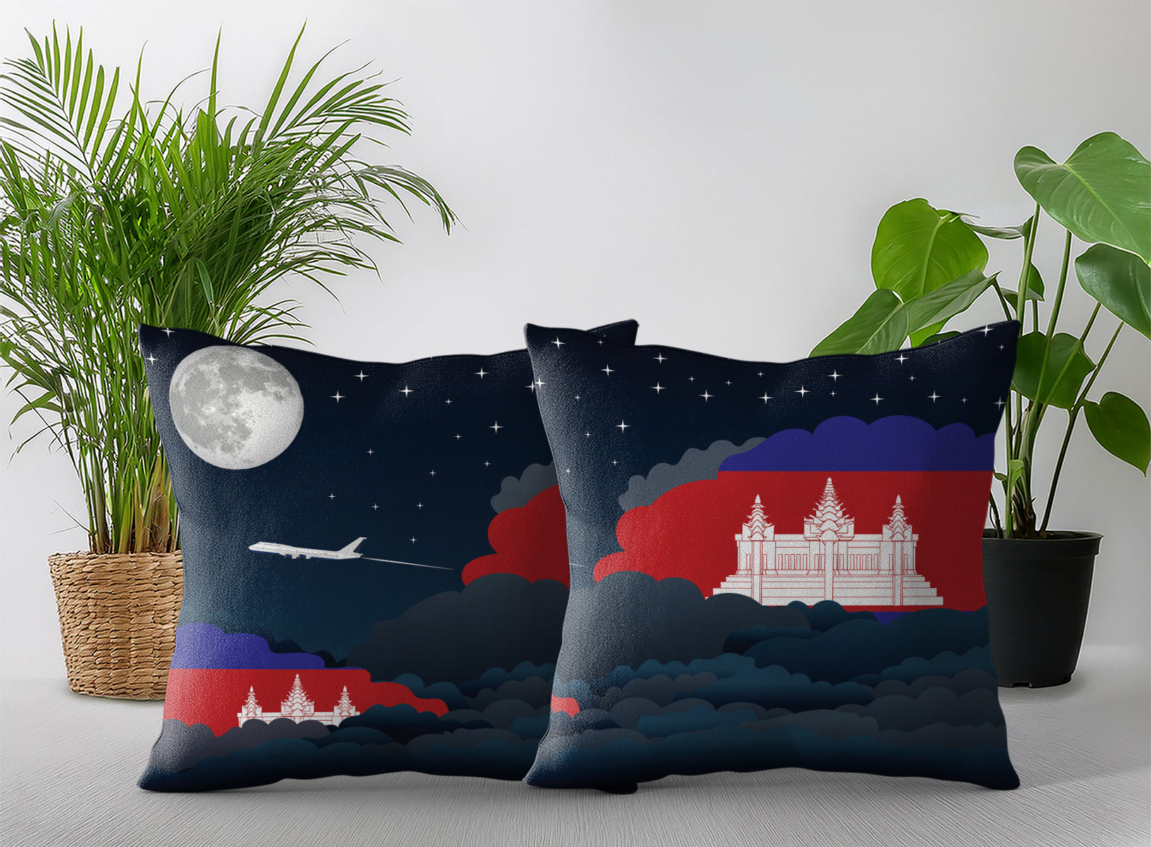 Cambodia Night Clouds Pillow Case and Pillow Throw