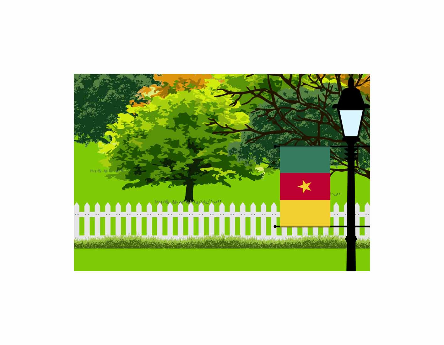 Cameroon Trees Street Lamp Canvas Print Framed