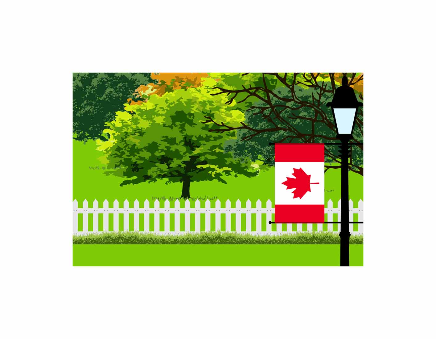 Canada Trees Street Lamp Canvas Print Framed