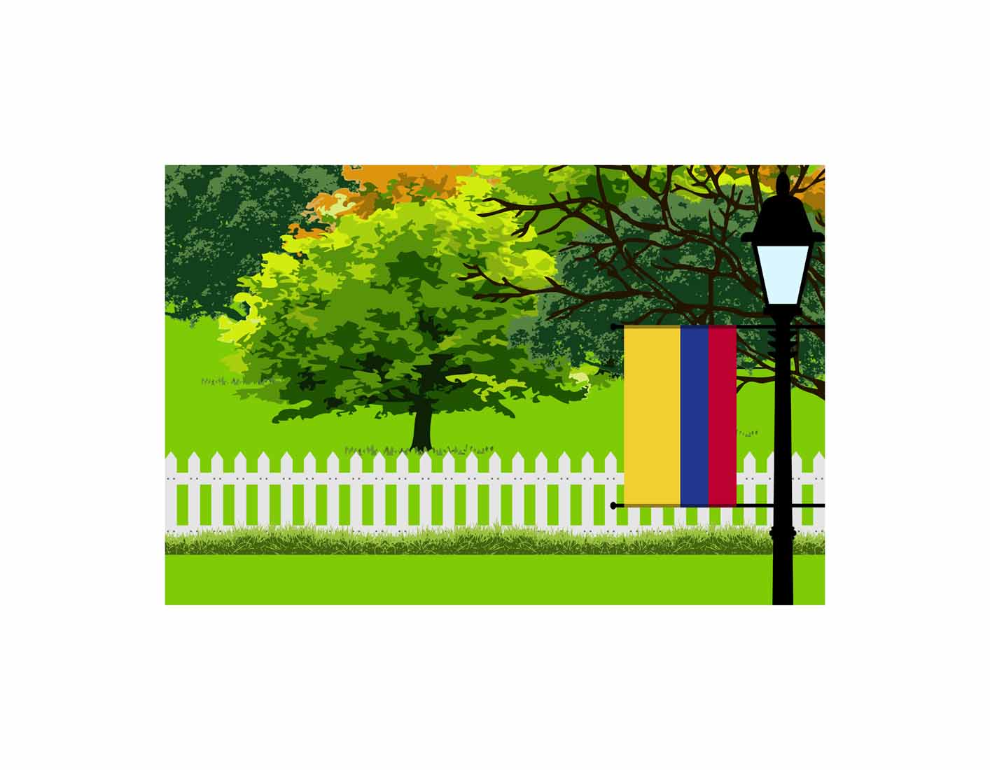 Colombia Trees Street Lamp Canvas Print Framed