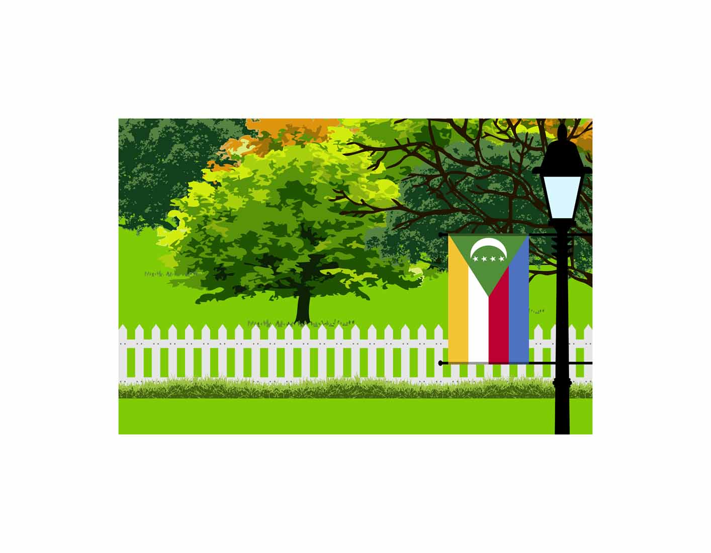 Comoros Trees Street Lamp Canvas Print Framed
