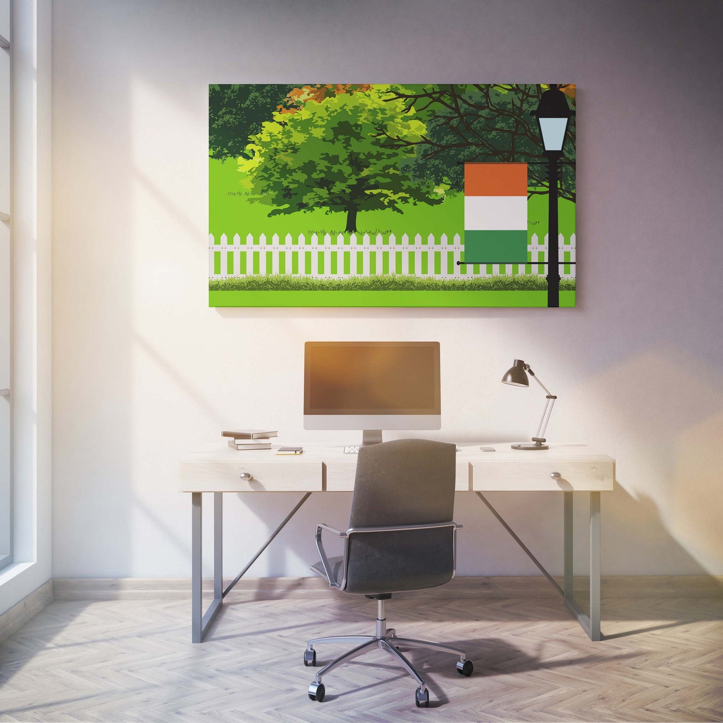 Cote D'Ivoire Trees Street Lamp Canvas Print Framed