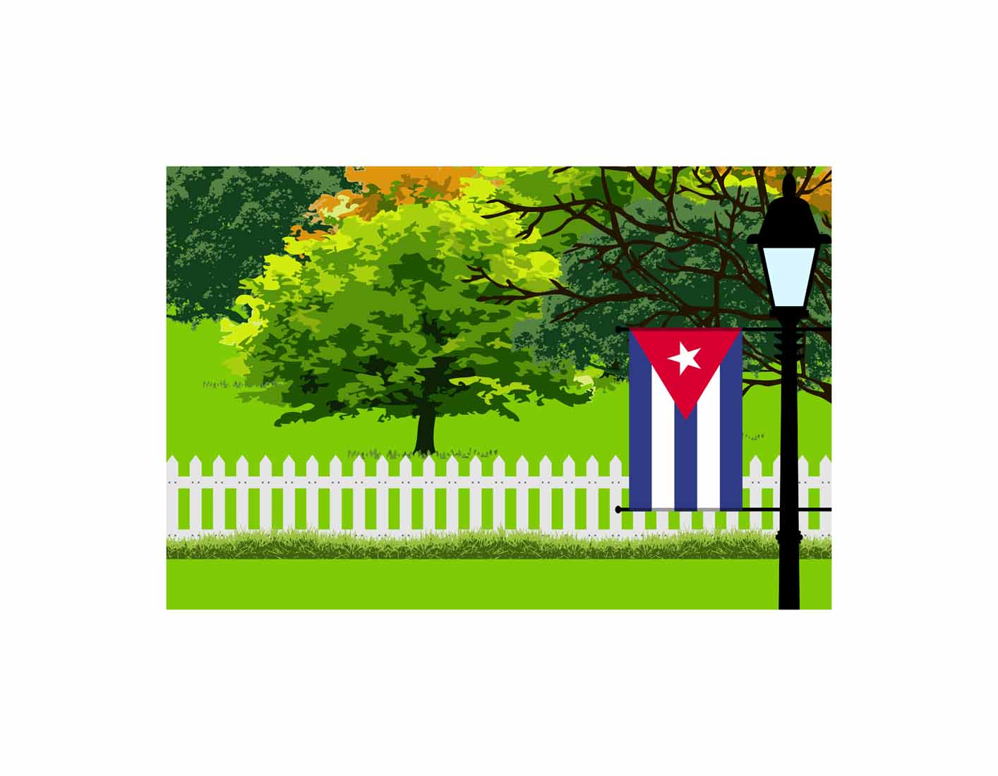 Cuba Trees Street Lamp Canvas Print Framed