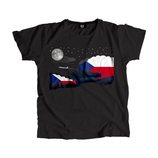 Czech Republic Night Clouds Airplane Airport Flight Men Unisex T-Shirt Night Clouds Airplane Airport Flight T-Shirt