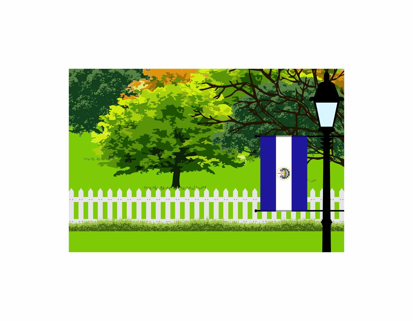 El Salvador Trees Street Lamp Canvas Print Framed