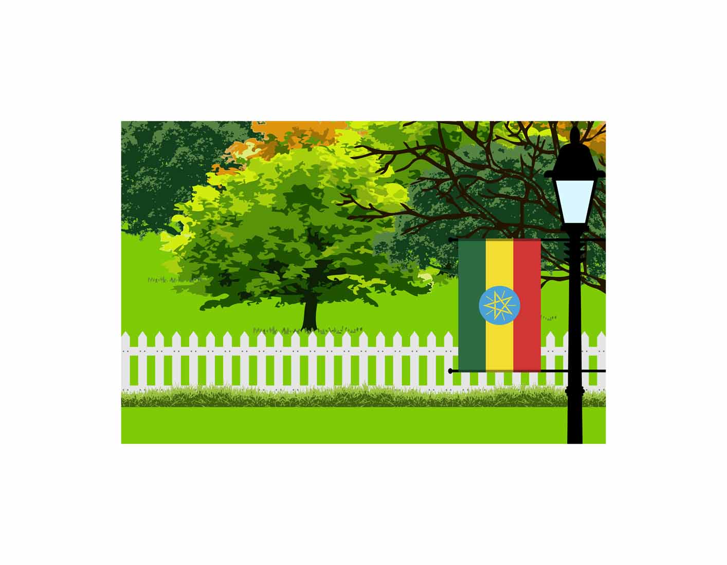 Ethiopia Trees Street Lamp Canvas Print Framed