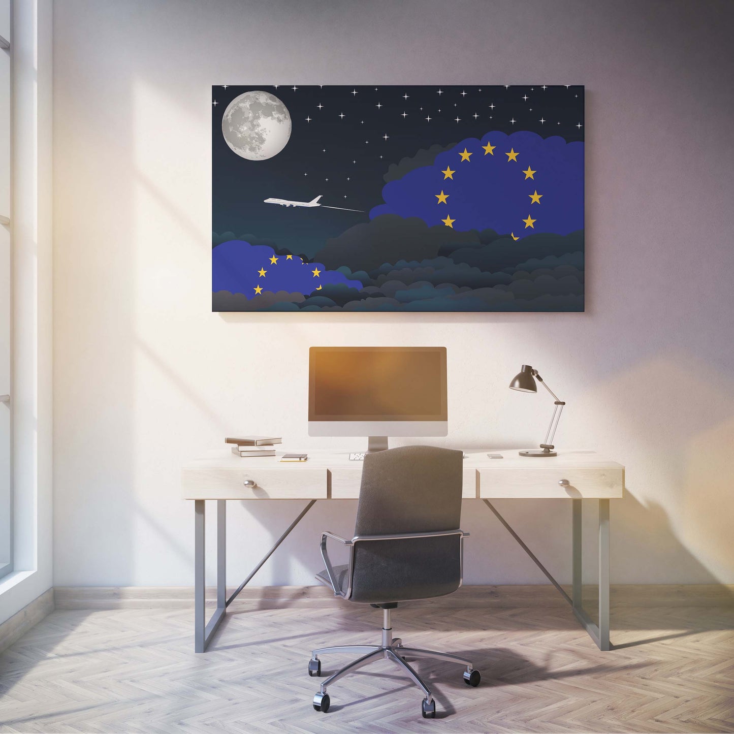 European Union Night Clouds Canvas Print Framed