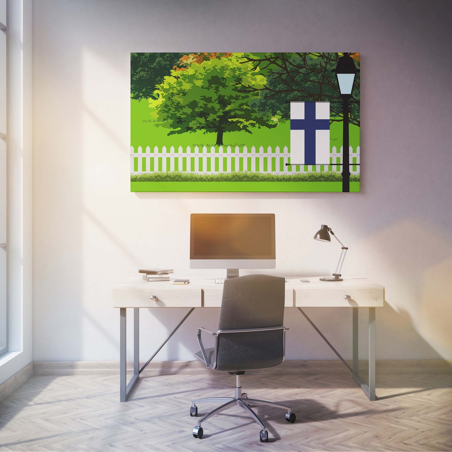 Finland Trees Street Lamp Canvas Print Framed