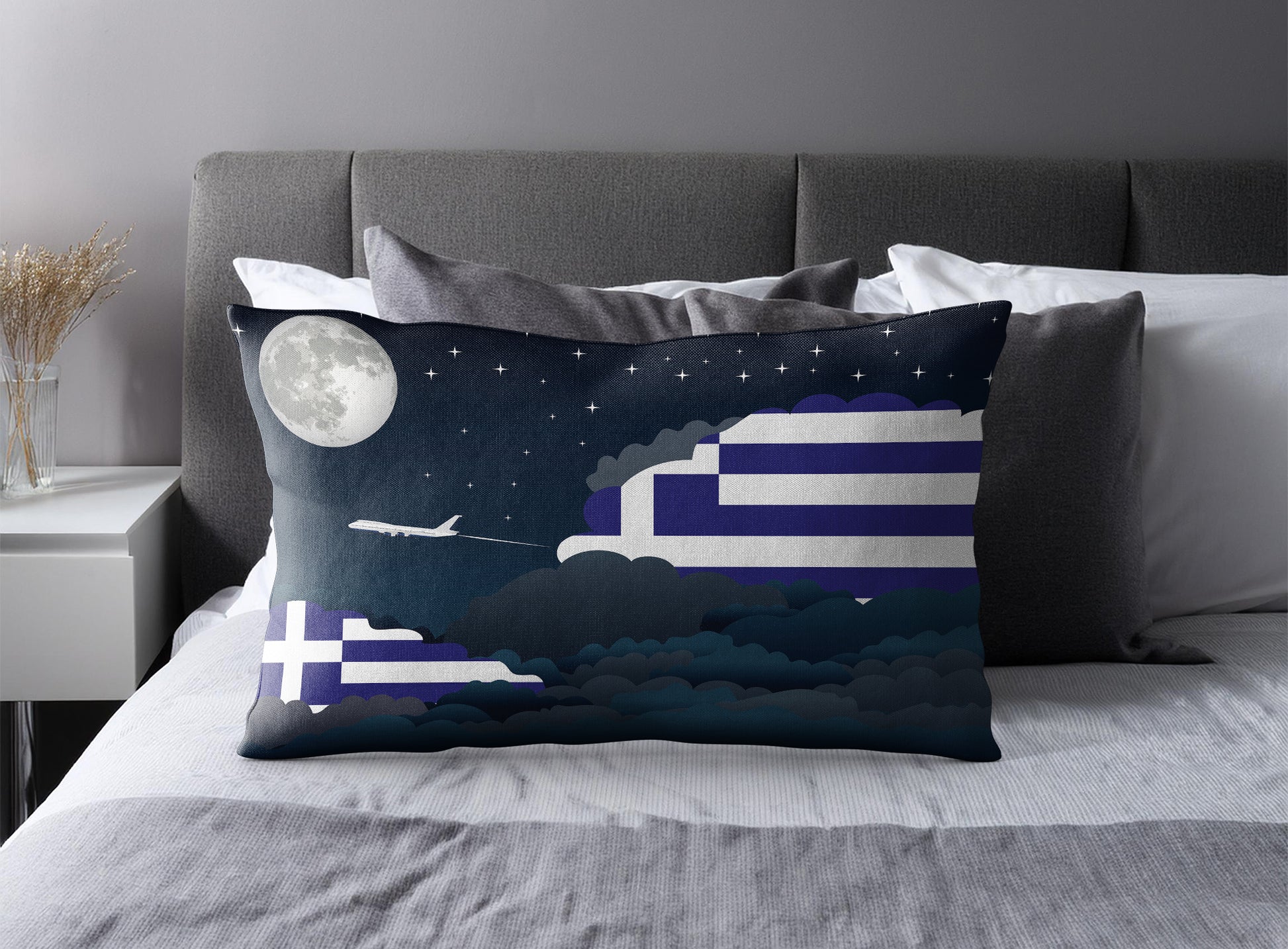 Greece Night Clouds Pillow Case and Pillow Throw