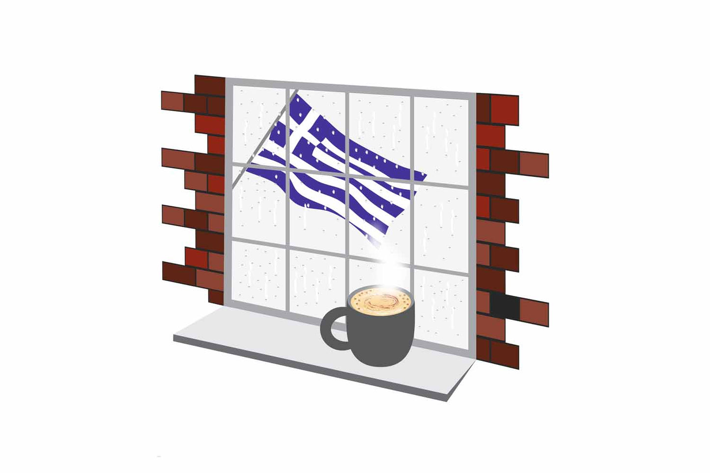 Greece Coffee Rain Window Fridge Magnet