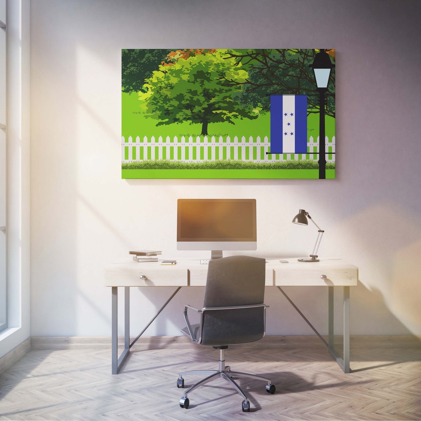 Honduras Trees Street Lamp Canvas Print Framed