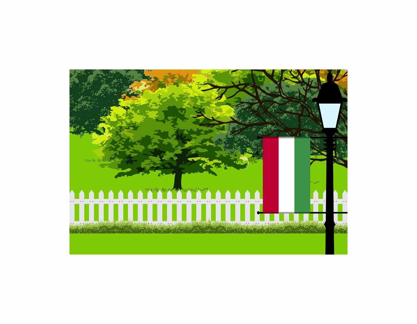Hungary Trees Street Lamp Canvas Print Framed