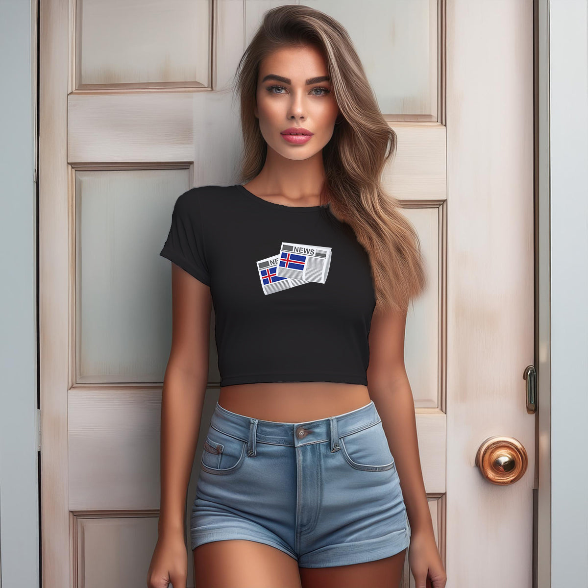 Iceland Newspaper Women Crop Top