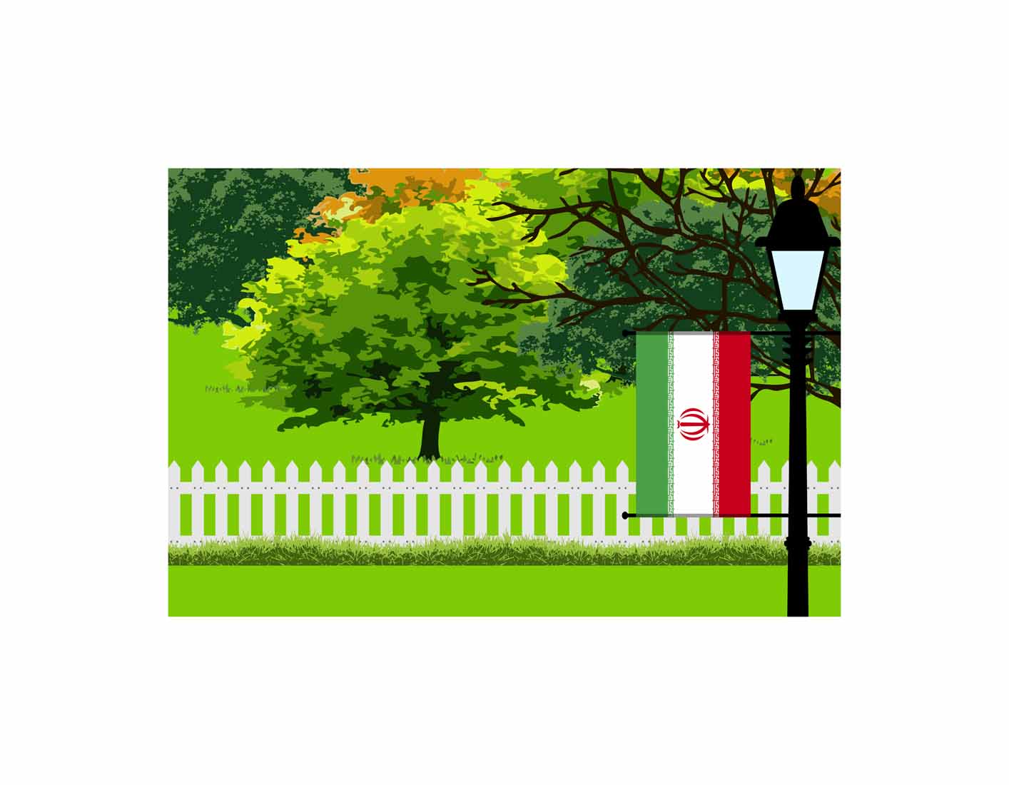 Iran Trees Street Lamp Canvas Print Framed